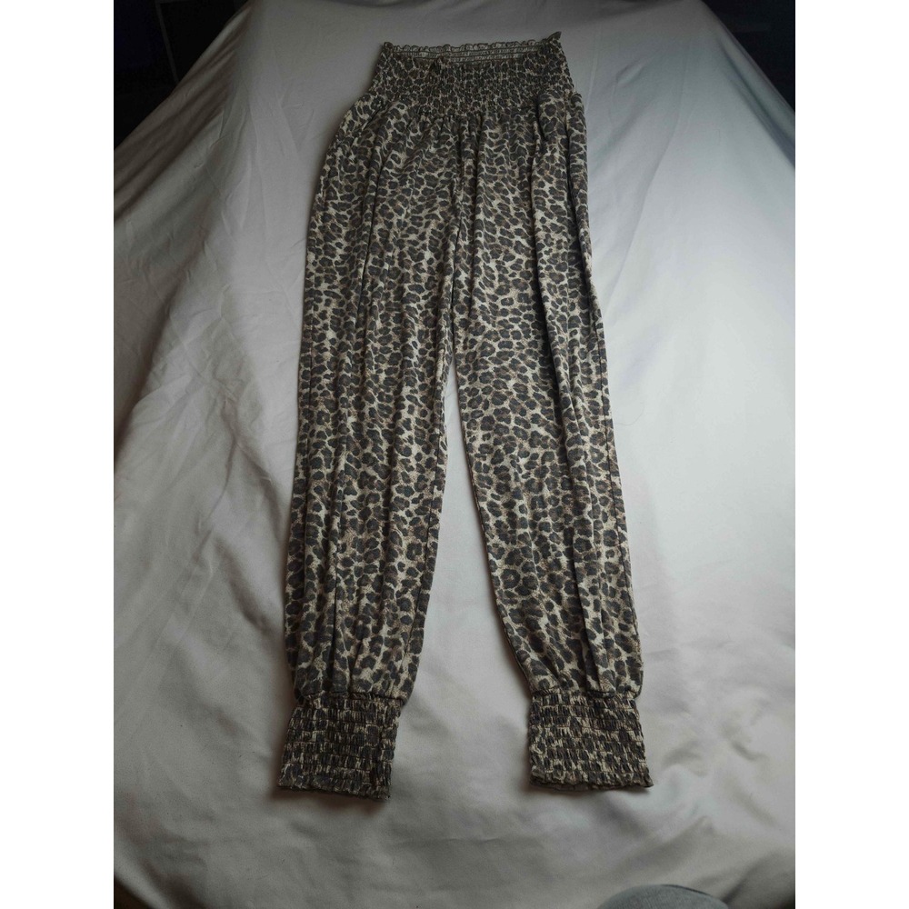 Zenana Leopard Print Smocked Waist Jogger 1X Brown Animal Print Pants Womens
